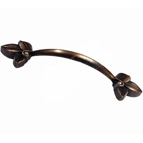 Dekoratif Zamak Yaprak Kulp - 96mm, Eskitme, 1 Adet