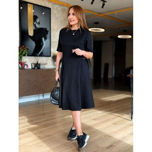 Kadın Kısa Kollu Bisiklet Yakalı Yandan Toka Detaylı Kısa Modal Elbise