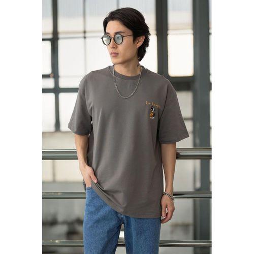 Cep Baskılı İki İplik Kumaş Pamuklu Oversize Erkek T-Shirt - Kapari