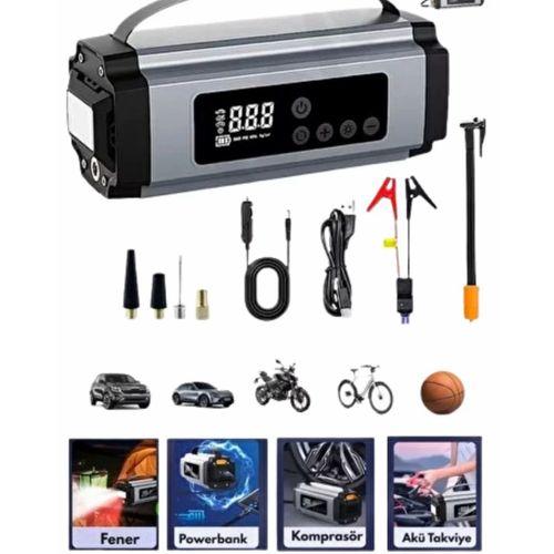 Dijital Göstergeli Akü Takviye Cihazı Lastik Şişirme Powerbank Ve Led Işık Özellikli