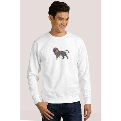 Aslan Baskılı Beyaz Erkek Sweatshirt