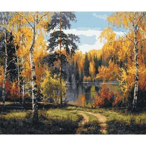 Canvas Göl Manzarası 2 Sayılarla Boyama Seti  Kasnaklı  50 x 65 cm