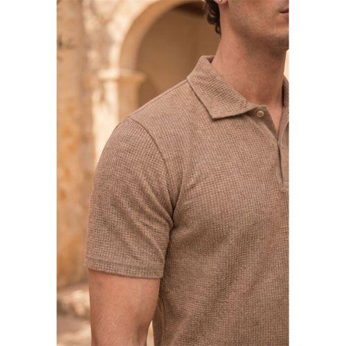 Evenor Kabartma Desenli Polo Yaka Düğmeli Relaxed FitYumuşak İnce Erkek T-Shirt  - Kahve
