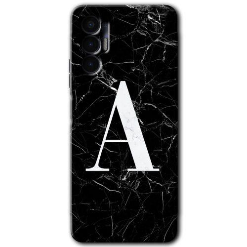 Tecno Pova 3 Kılıf HD Desen Baskılı Arka Kapak - Siyah Mermer Desenli A Harfi