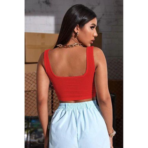 Kadın Kırmızı Kalın Askılı Crop Top Büstiyer
