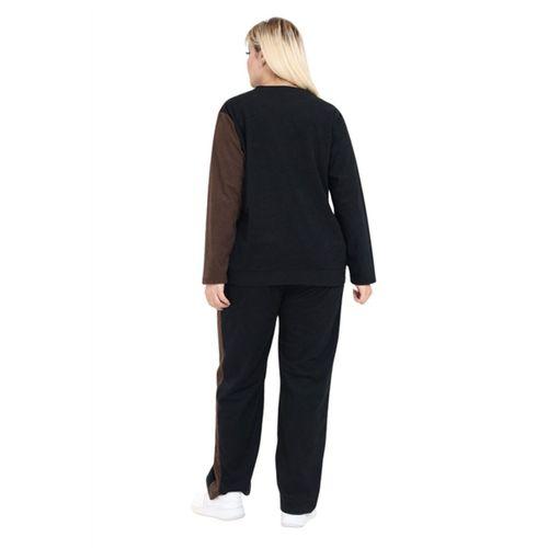 Melsay Butik Siyah Acı Kahve Fitilli Kadife Yarım Garni Kadın Eşofman Takımı