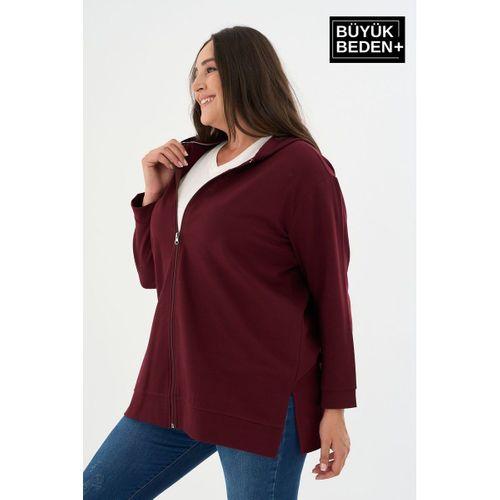 Kadın Tunik Büyük Beden Fermuarlı Kapşonlu Sweat Hırka SPR26BTK955