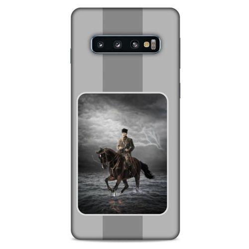 Samsung Galaxy S10 Kılıf Atatürk (39) Liquid Crystal Kılıf Gri Şerit