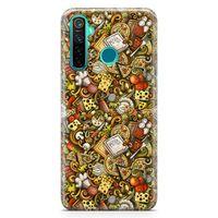 Realme 5 Pro Kılıf Doodle Restaurant Arka Kapak Koruma Desenli Full Koruyucu