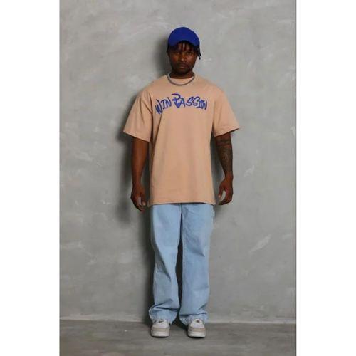 Erkek Baskılı T-Shirt Kısa Kol Bisiklet Yaka Regular Fit Rahat Kalıp Günlük Tişört - Bej