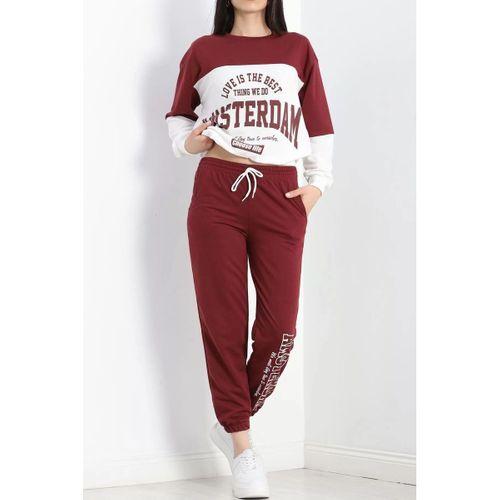 pilelistore Baskılı Çift Renk Eşofman Takımı Bordo