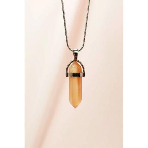 Güneş Taşı Doğal Taşı Zincirli El Yapımı Tasarımlı Kolye Uç: 3,5 cm Zincir: 20 cm Kutulu