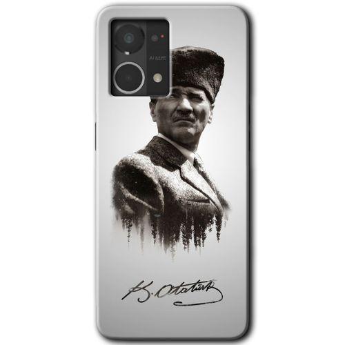 MRCİLETİSİM Oppo Reno 7 4G Kılıf HD Desen Baskılı Arka Kapak+Temperli Cam - Mustafa Kemal Atatürk