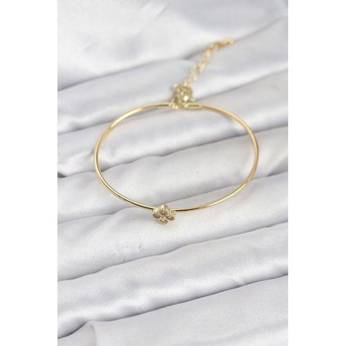 Zirkon Taşlı Yonca Model Gold Renk Kadın Bileklik