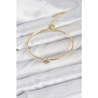 Zirkon Taşlı Yonca Model Gold Renk Kadın Bileklik