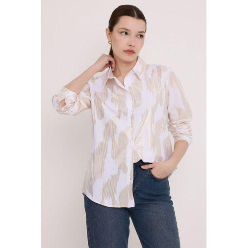 Beyaz Gold Varak Desenli Gömlek 20253