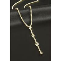 Oval Şerit Taşlı Çelik Y Kolye