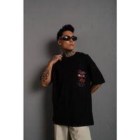 Erkek Sırt Baskılı A Kalite Oversize T-shirt - Siyah