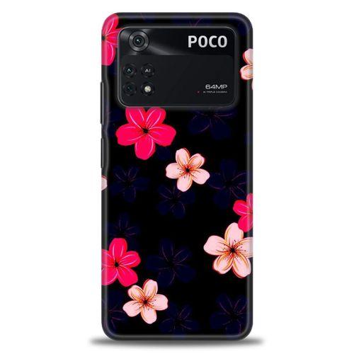 Xiaomi Poco M4 Pro 4G Kılıf HD Baskılı Kılıf - Pembe Mavi Çiçekler + Tam Ekran Koruyucu