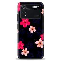 Xiaomi Poco M4 Pro 4G Kılıf HD Baskılı Kılıf - Pembe Mavi Çiçekler + Tam Ekran Koruyucu