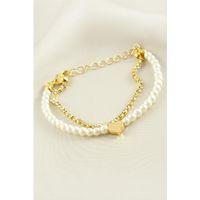 Kalp Şerit Taşlı İnci Bileklik