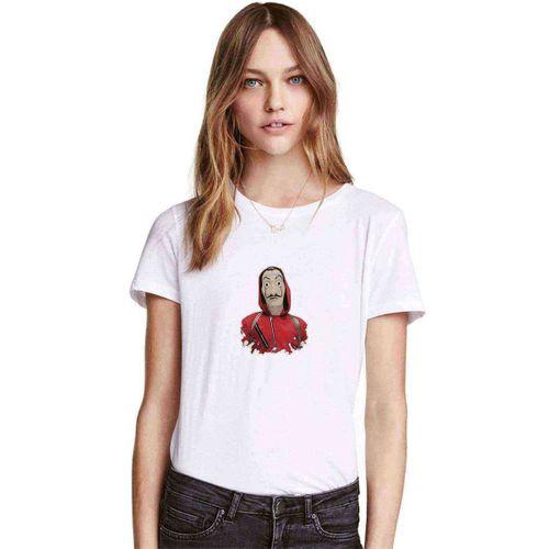 La Case De Papel Baskılı Beyaz Kadın Tshirt