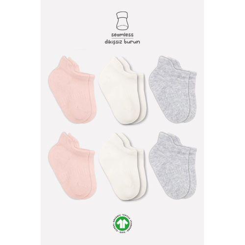 Bistyle Basic Penye Sneakers Çorap 6'Lı BS20101B Pembe Ekru Gri