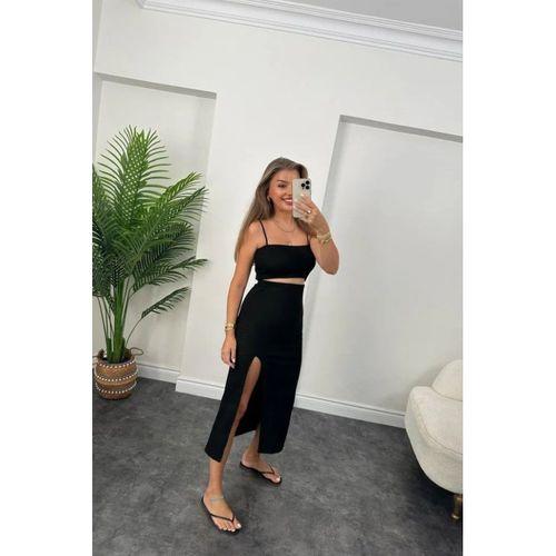 Kadın Ottoman Kumaş Likralı Midi Boy Kalem Etek Siyah