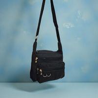 Fiyra ç2 Siyah Beş Gözlü Krinkıl Kumaş Bayan Çapraz Omuz Çanta