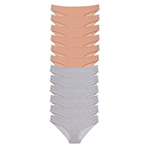 12 Adet Süper Eko Set Likralı Kadın Slip Külot Ten Gri