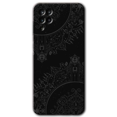 MRCİLETİSİM Samsung Galaxy A12 Kılıf HD Desen Baskılı Arka Kapak + Temperli Cam - Siyah Mandala