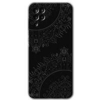 MRCİLETİSİM Samsung Galaxy A12 Kılıf HD Desen Baskılı Arka Kapak + Temperli Cam - Siyah Mandala