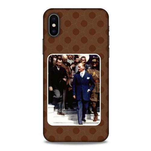 Apple Iphone X Kılıf Atatürk (23) Ultra Koruma Kılıfı Kahve Yuvarlak