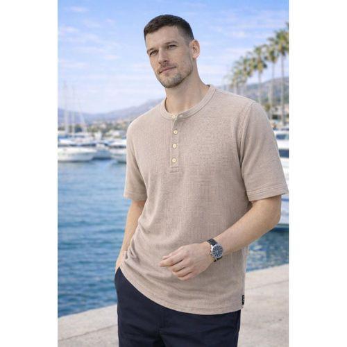 Roth Relaxed Fit Günlük Henley Yaka Waffle Kumaş Yazlık Kısa Kollu T-Shirt - Bej