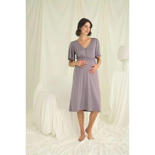 Dantelli Önden Düğmeli Hamile Lohusa Gecelik