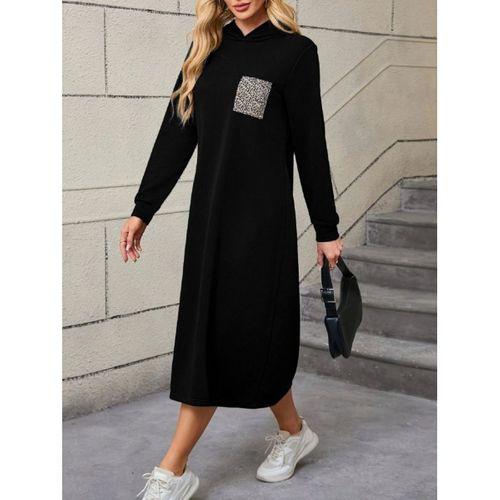 Kadın Uzun Kollu Kapşonlu Cep Detaylı Viskon Iki Iplik Maxi Elbise