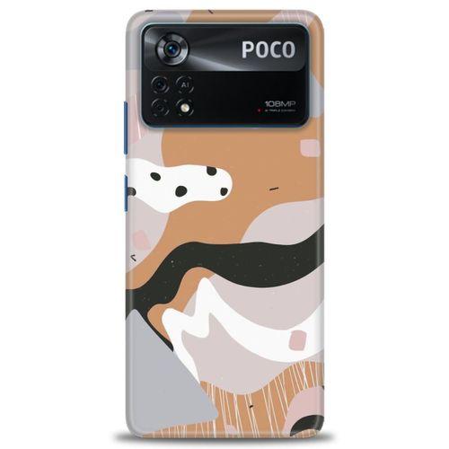 Xiaomi Poco X4 Pro 5G Kılıf HD Baskılı Kılıf - Kahve Beyaz + Tam Ekran Koruyucu