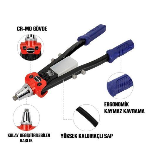 WORKPRO WP225001 5 IN 1 400mm Kollu Profesyonel Perçin Tabancası + 100 Adet Perçin