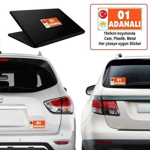 01 Adana Memleket Sticker - Şehir - Arma,cam, Laptop Etiket Oto Sticker -araç Aksesuar 19x9cm