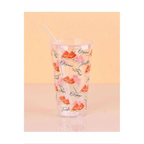 Desenli Plastik Pipetli Bardak 16 Cm 1 Adet Royaleks-ENF-040