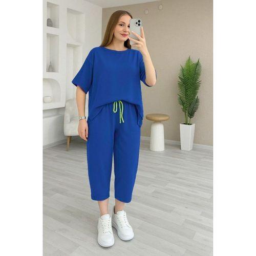 Kadın Kısa Kollu Bisiklet Yaka Viskon Iki Iplik Bluz Ve Pantolon Ikili Takım