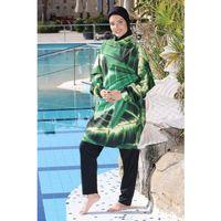 Estiva 26968 Siyah Emerald Flow Tam Kapalı Pantolonlu Kuşak Detaylı Tesettür Mayo