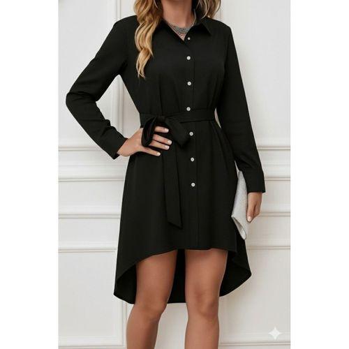 Kadın Uzun Kollu ön Kısım Kısım Arka Kısım Uzun Trikoton Gömlek Elbise