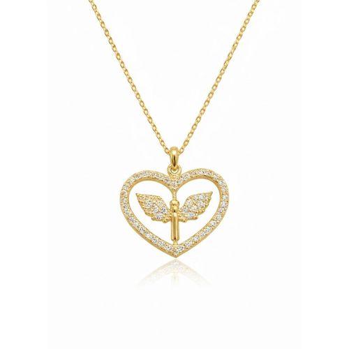 Gümüş Gold Mikail Meleği Figürlü Kalp Kadın Kolye