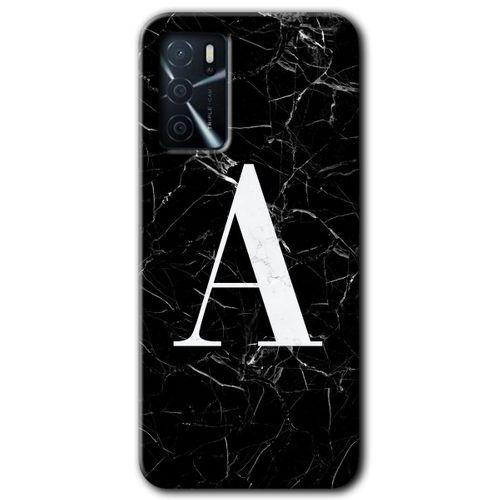Oppo A16 HD Baskılı Kılıf + 9D Tam Ekran Koruyucu - Siyah Mermer Desenli A Harfi