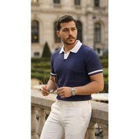 Erkek Renkli Yakalı File Desenli Kısa Kollu Tişört