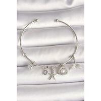 Pirinç Gümüş Renk Sallantı Zirkon Taşlı Deniz Yıldız Figür Balık Kuyruğu Detay Charm Kadın Bileklik