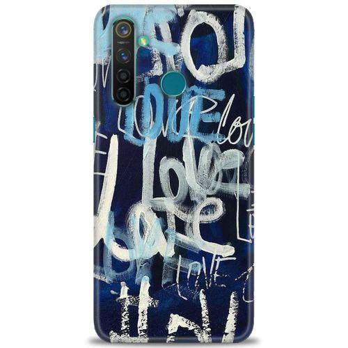 Realme 5 Pro Kılıf HD Baskılı Kılıf - Love Mavi + Tam Ekran Koruyucu