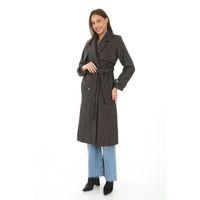 Balık Sırtı Yünlü Dokuma Kaşe Kaban – Kruvaze Yaka, Kuşaklı, Cepli, Astarlı Uzun Boy Tesettür Şık Kışlık Kaşe Kaban Modeli - Kahverengi