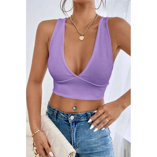 Kadın Lila Modern Fit Çapraz Sırt Detaylı Şık Crop Top Büstiyer